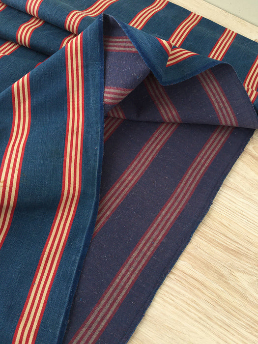 Ticking in indigo blue, red and beige stripes. Sweden c.1900 - 67 cm × 1.84 meters (3.68 m avail.)