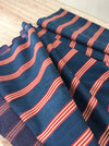 Ticking in indigo blue, red and beige stripes. Sweden c.1900 - 67 cm × 1.84 meters (3.68 m avail.)