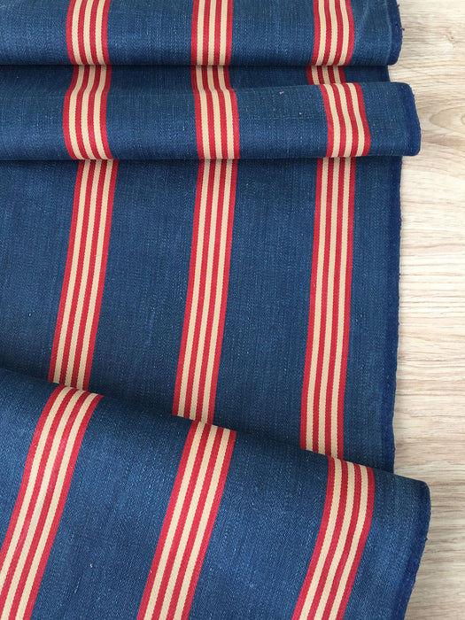 Ticking in indigo blue, red and beige stripes. Sweden c.1900 - 67 cm × 1.84 meters (3.68 m avail.)