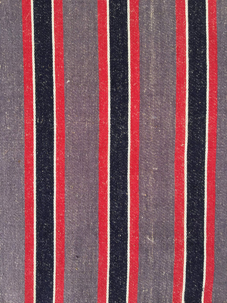 Navy, grey, and red stripes ticking. Sweden c.1930