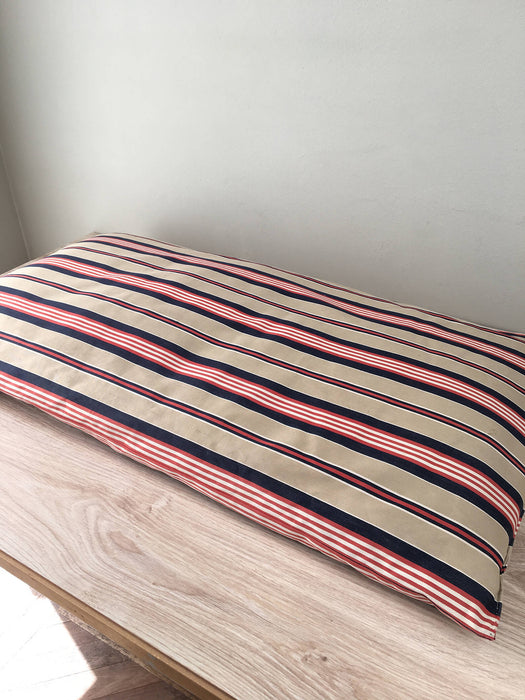Cushion in blue, red and gray stripes. Sweden c.1940 - 99×55 cm