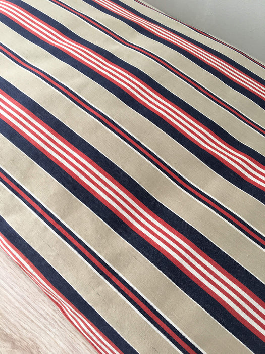 Cushion in blue, red and gray stripes. Sweden c.1940 - 99×55 cm