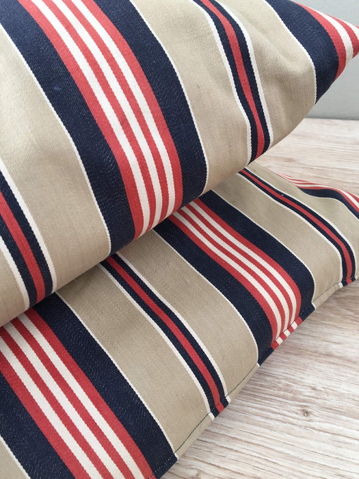 Cushion in blue, red and gray stripes. Sweden c.1940 - 99×55 cm