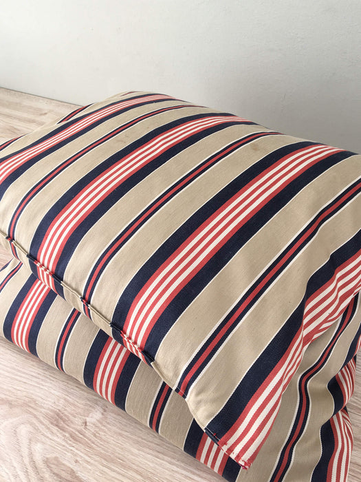 Cushion in blue, red and gray stripes. Sweden c.1940 - 99×55 cm
