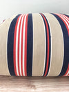 Cushion in blue, red and gray stripes. Sweden c.1940 - 99×55 cm