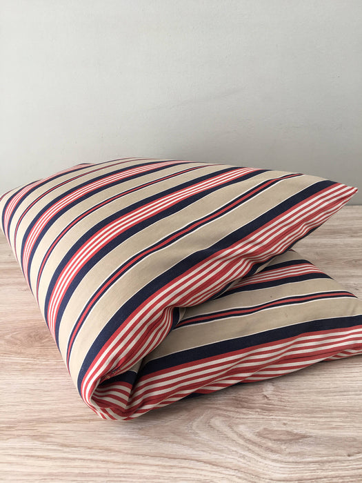 Cushion in blue, red and gray stripes. Sweden c.1940 - 99×55 cm