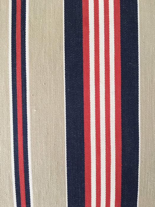 Cushion in blue, red and gray stripes. Sweden c.1940 - 99×55 cm