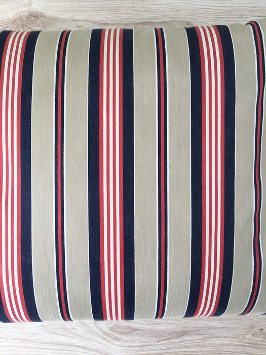 Cushion in blue, red and gray stripes. Sweden c.1940 - 99×55 cm