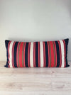 Large wool cushion in white, blue and red stripes. Sweden c.1900 - 88×45 cm