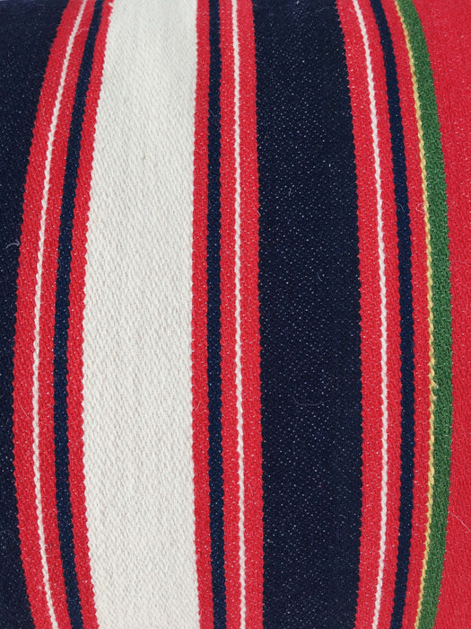Large wool cushion in white, blue and red stripes. Sweden c.1900 - 88×45 cm