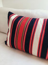 Large wool cushion in white, blue and red stripes. Sweden c.1900 - 88×45 cm