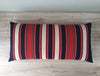 Large wool cushion in white, blue and red stripes. Sweden c.1900 - 88×45 cm
