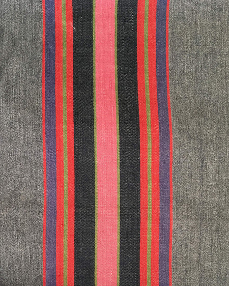 Swedish ticking in gray, pink and olive stripes. c.1900 - 133×290 cm