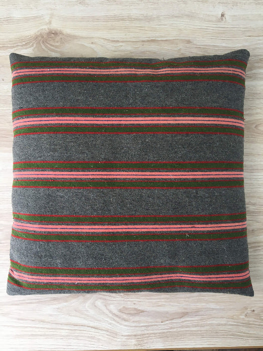Cushion in pink, green, and gray stripes. Wool. Sweden c.1900