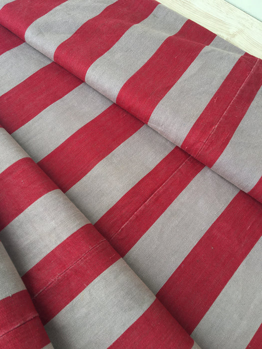 Ticking in gray and red stripes. Sweden c.1930 - 57 cm × 3.86 meters (2 pieces avail.)