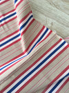 Swedish ticking in blue, red, white and beige stripes. c.1940 - 112 cm × 0.29 meters