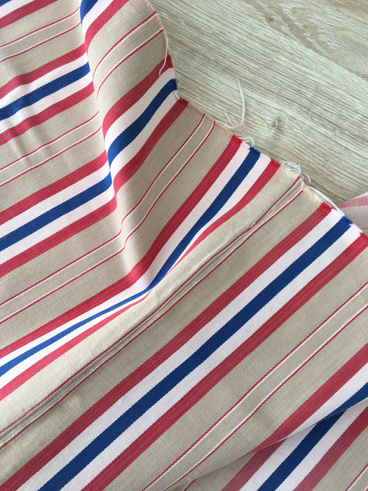 Swedish ticking in blue, red, white and beige stripes. c.1940 - 112 cm × 0.29 meters