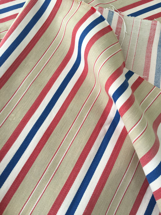 Swedish ticking in blue, red, white and beige stripes. c.1940 - 112 cm × 0.29 meters