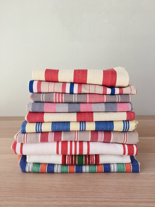 Swedish ticking in blue, red, white and beige stripes. c.1940 - 112 cm × 0.29 meters