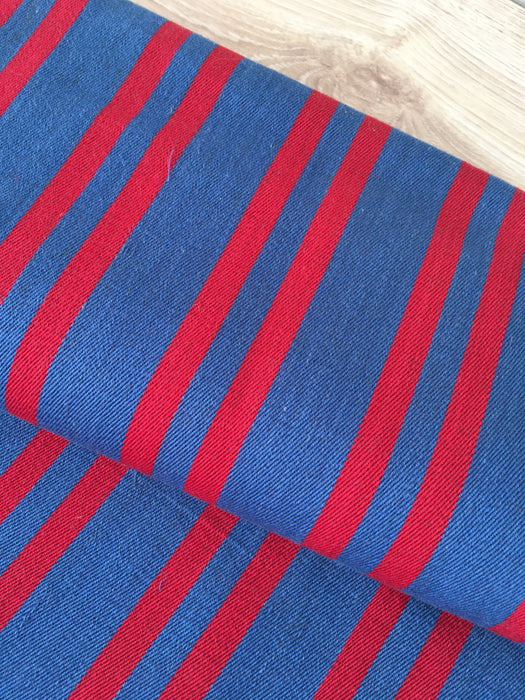 Intense red and blue stripes Swedish ticking. c.1930 - Lot of 2 pieces (~4.8 meters)