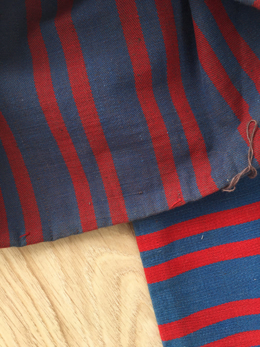 Intense red and blue stripes Swedish ticking. c.1930 - Lot of 2 pieces (~4.8 meters)