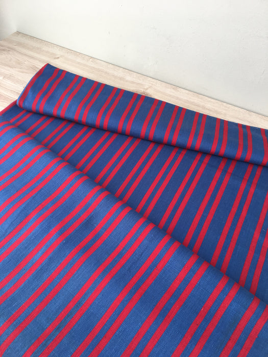 Intense red and blue stripes Swedish ticking. c.1930 - Lot of 2 pieces (~4.8 meters)