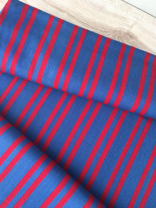 Intense red and blue stripes Swedish ticking. c.1930 - Lot of 2 pieces (~4.8 meters)