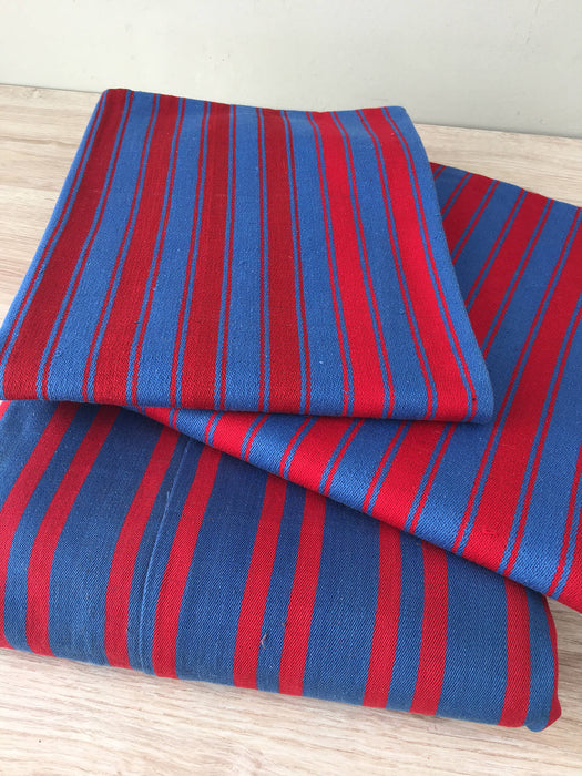 Pair of Swedish cushion covers in blue and red stripes. c.1930 - 54×69 cm ea.