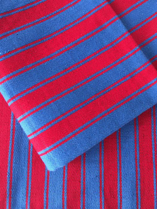 Pair of Swedish cushion covers in blue and red stripes. c.1930 - 54×69 cm ea.