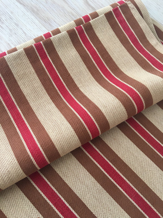 Swedish ticking in brown and red stripes. c.1900 - 55 cm × 2 meters