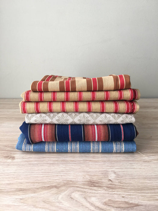 Swedish ticking in brown and red stripes. c.1900 - 55 cm × 2 meters