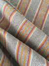 Swedish ticking in faded brown, yellow, red and white stripes linen. c.1900 - Lot of 2 pieces (~2.15 meters)