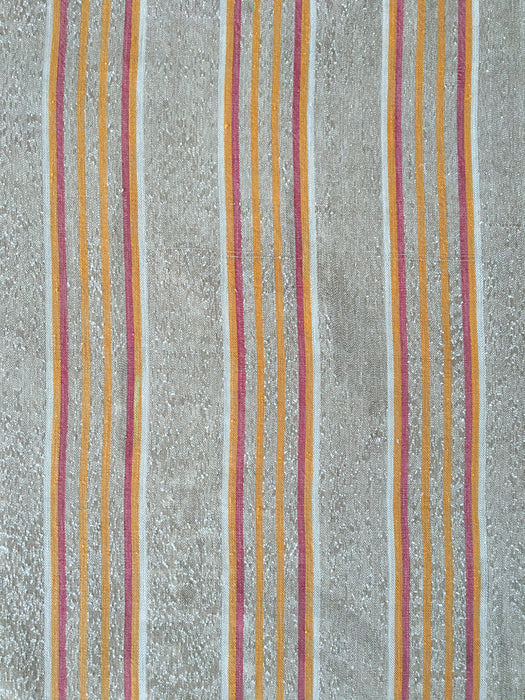 Swedish ticking in faded brown, yellow, red and white stripes linen. c.1900 - Lot of 2 pieces (~2.15 meters)