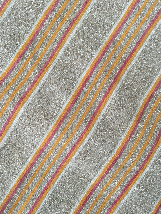 Swedish ticking in faded brown, yellow, red and white stripes linen. c.1900 - Lot of 2 pieces (~2.15 meters)