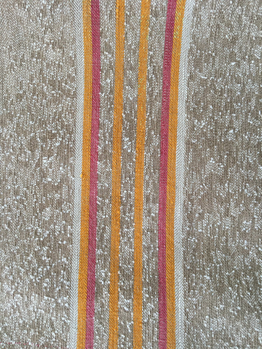 Swedish ticking in faded brown, yellow, red and white stripes linen. c.1900 - Lot of 2 pieces (~2.15 meters)