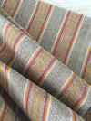 Swedish ticking in faded brown, yellow, red and white stripes linen. c.1900 - Lot of 2 pieces (~2.15 meters)