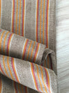Swedish ticking in faded brown, yellow, red and white stripes linen. c.1900 - Lot of 2 pieces (~2.15 meters)