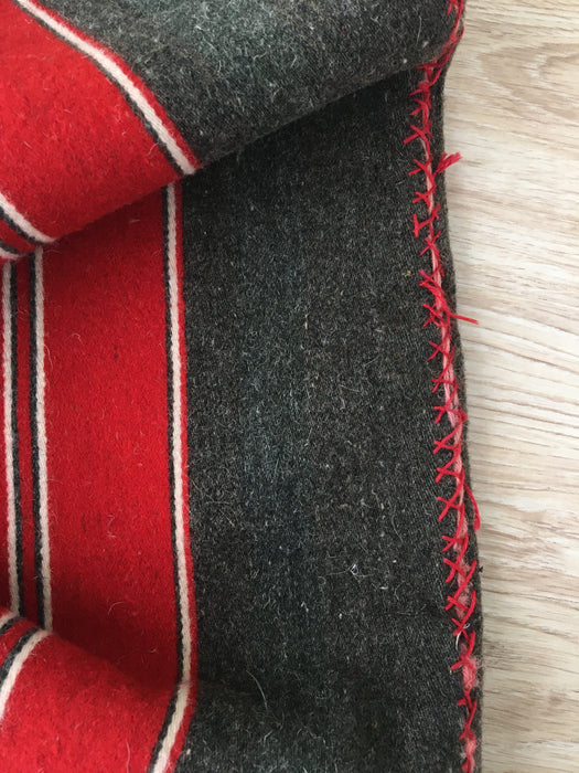 Swedish cushion cover in intense red and grey stripes. Wool. c.1900 - 46×62 cm