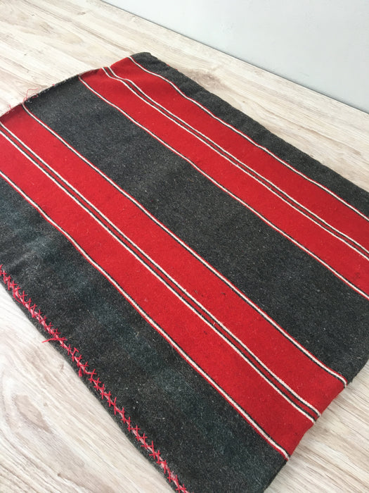 Swedish cushion cover in intense red and grey stripes. Wool. c.1900 - 46×62 cm