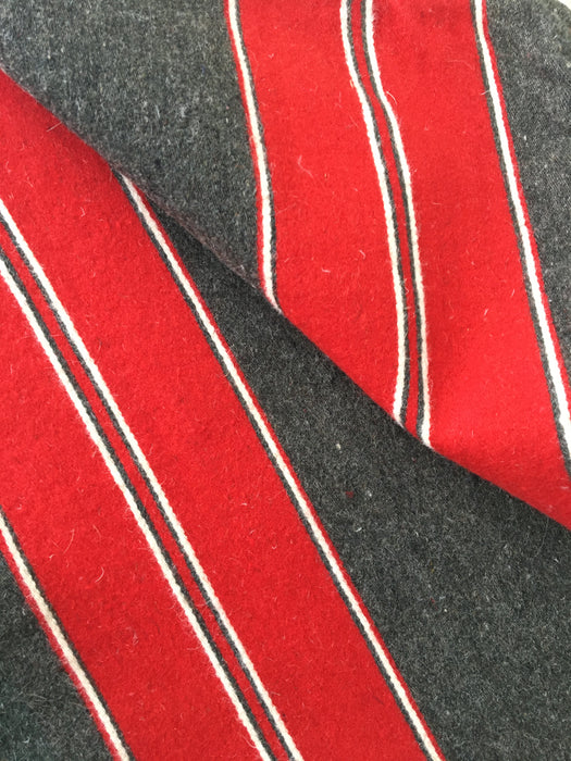 Swedish cushion cover in intense red and grey stripes. Wool. c.1900 - 46×62 cm