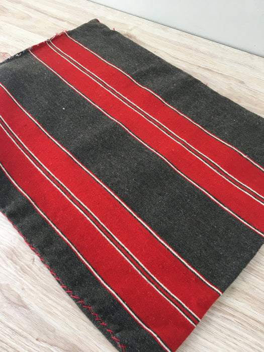 Swedish cushion cover in intense red and grey stripes. Wool. c.1900 - 46×62 cm