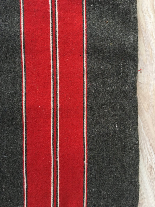 Swedish cushion cover in intense red and grey stripes. Wool. c.1900 - 46×62 cm