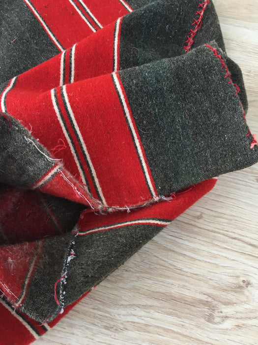 Swedish cushion cover in intense red and grey stripes. Wool. c.1900 - 46×62 cm