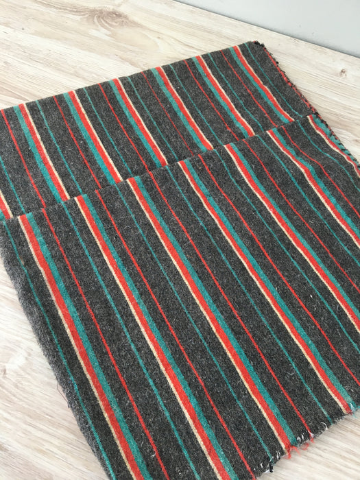 Swedish cushion cover in grey, red, and blue/light green stripes. Wool. c.1900 - 43×51 cm