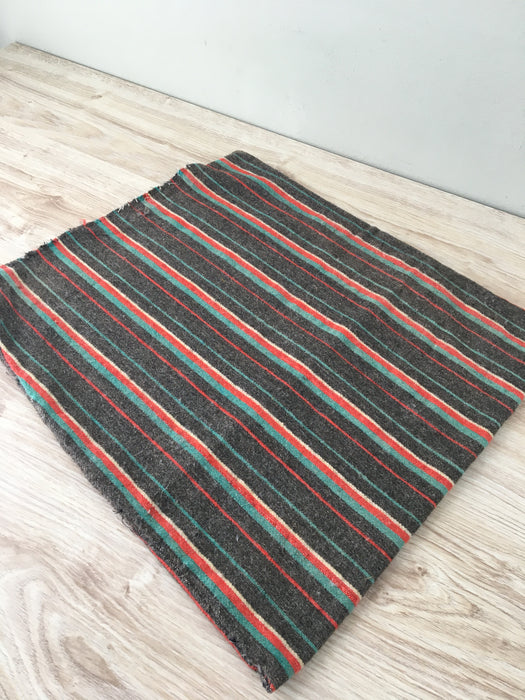 Swedish cushion cover in grey, red, and blue/light green stripes. Wool. c.1900 - 43×51 cm