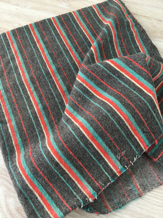 Swedish cushion cover in grey, red, and blue/light green stripes. Wool. c.1900 - 43×51 cm