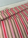 Swedish ticking in olive, red, and white stripes. c.1940 - 65 cm × 3.8 meters (2 pieces avail.)