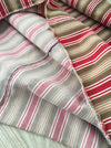 Swedish ticking in olive, red, and white stripes. c.1940 - 65 cm × 3.8 meters (2 pieces avail.)
