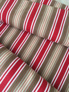 Swedish ticking in olive, red, and white stripes. c.1940 - 65 cm × 3.8 meters (2 pieces avail.)