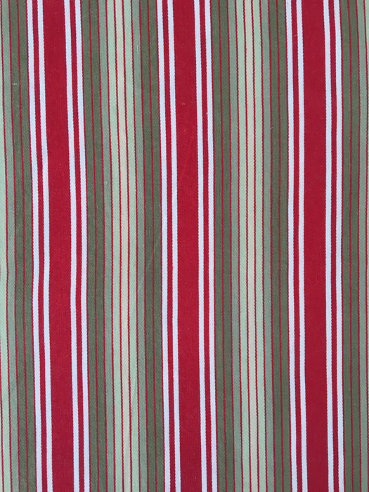 Swedish ticking in olive, red, and white stripes. c.1940 - 65 cm × 3.8 meters (2 pieces avail.)